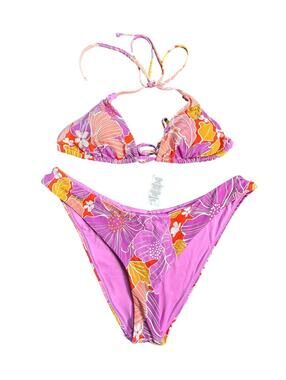 ROXY Floral Triangle Bikini Set Lilac Multi XL Tie Back Removable Cups